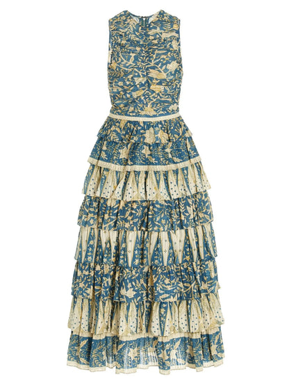 Printed Tiered Cotton-Blend Midi Dress - Branna Couture