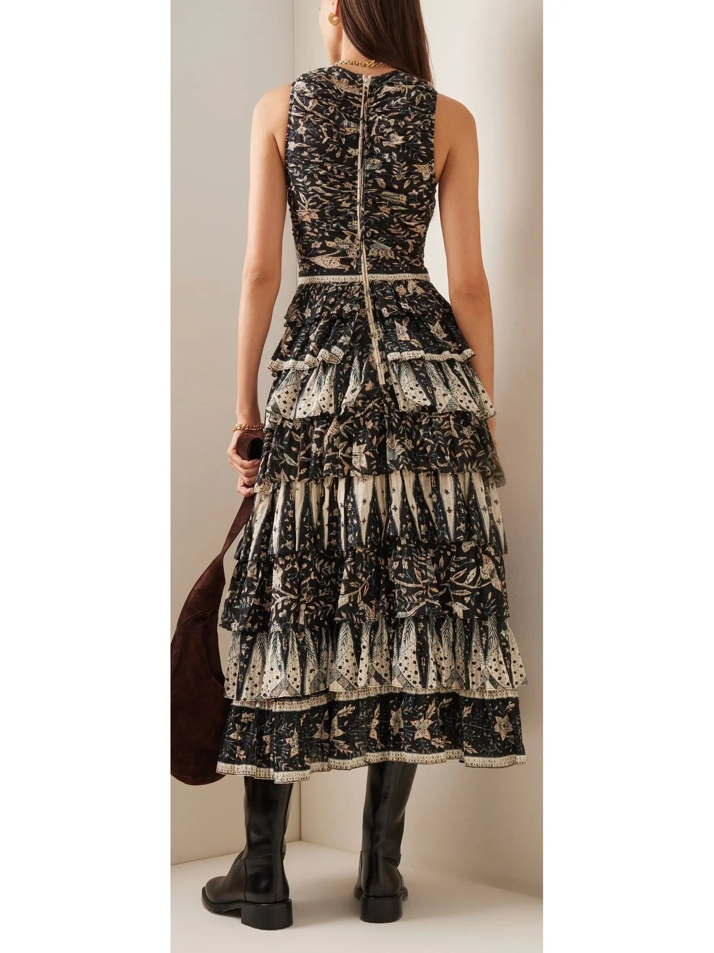 Printed Tiered Cotton-Blend Midi Dress - Branna Couture