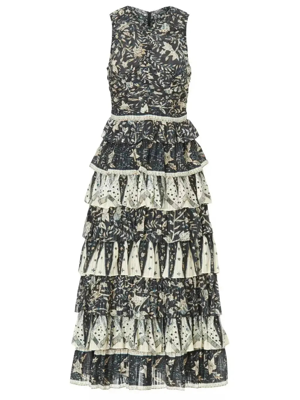 Printed Tiered Cotton-Blend Midi Dress - Branna Couture