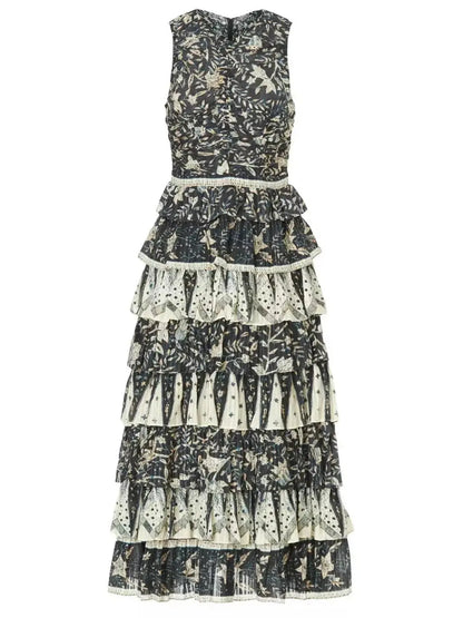 Printed Tiered Cotton-Blend Midi Dress - Branna Couture