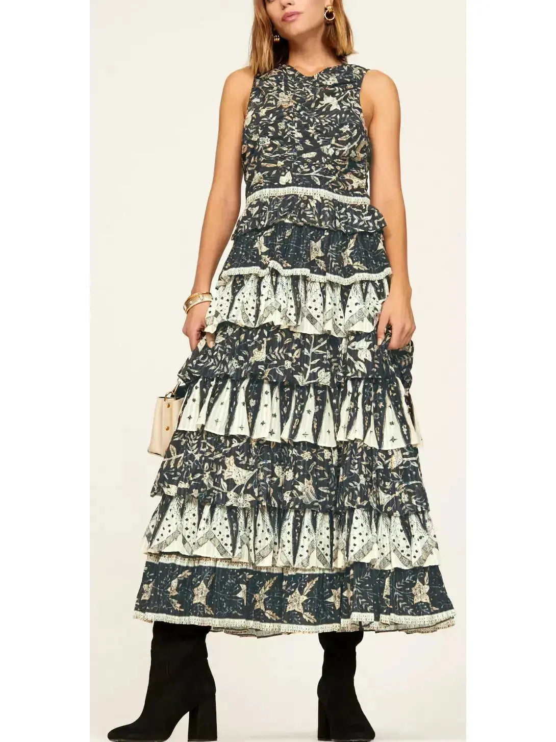 Printed Tiered Cotton-Blend Midi Dress - Branna Couture