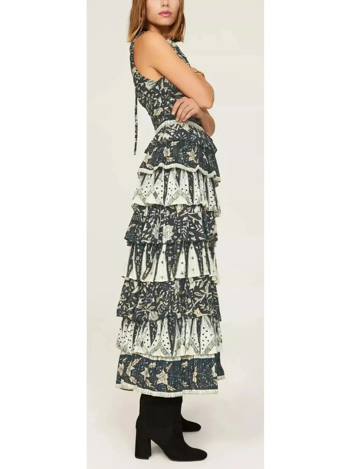 Printed Tiered Cotton-Blend Midi Dress - Branna Couture