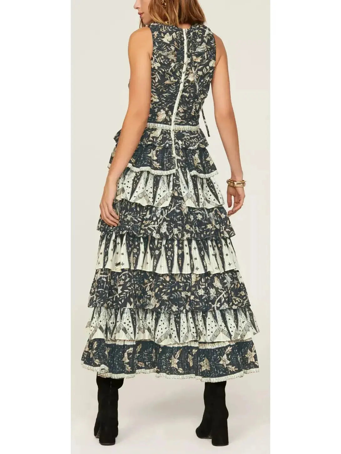 Printed Tiered Cotton-Blend Midi Dress - Branna Couture