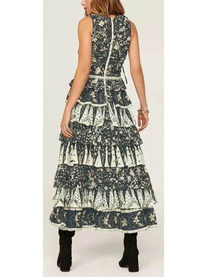 Printed Tiered Cotton-Blend Midi Dress - Branna Couture