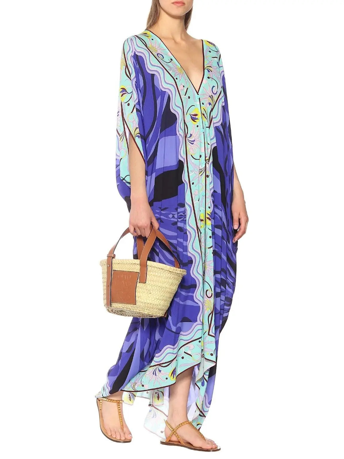 Printed V-Neck Kaftan - Branna Couture