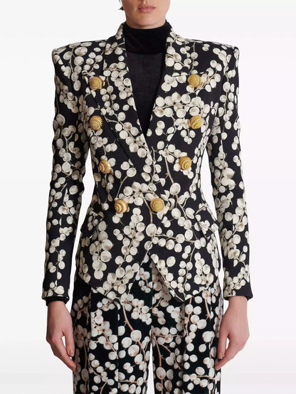 Printed Double-Breasted Fitted Blazer Branna Couture