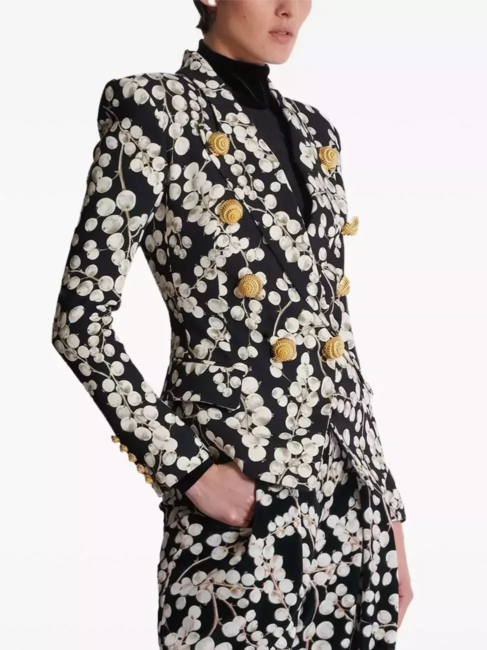 Printed Double-Breasted Fitted Blazer Branna Couture