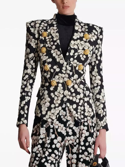 Printed Double-Breasted Fitted Blazer Branna Couture