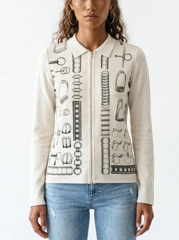 Printed Silk Cashmere Zip Front Cardigan Sweater - Sweaters & Knitwear