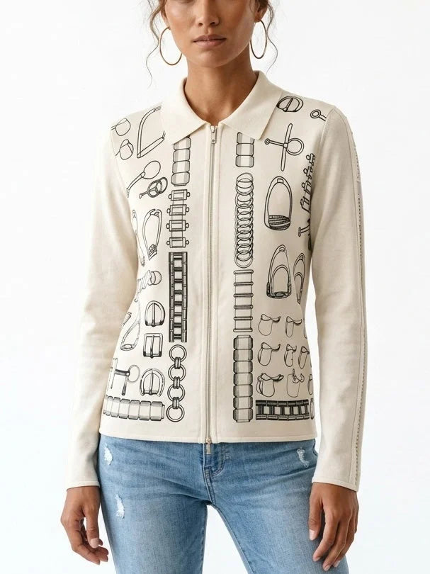 Printed Silk Cashmere Zip Front Cardigan Sweater - Sweaters & Knitwear