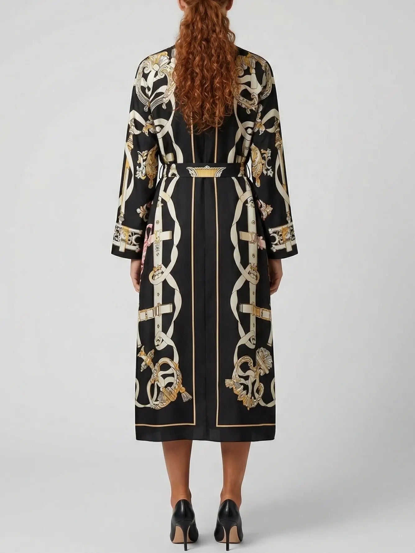 Printed Silk Tie-Neck Midi Dress - Dresses