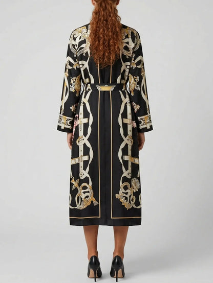 Printed Silk Tie-Neck Midi Dress - Dresses