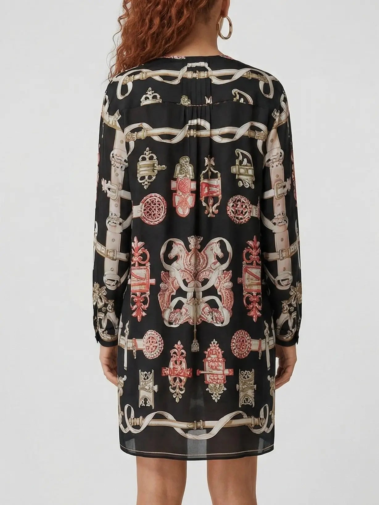 Printed Silk Tie-Neck Mini Dress - Dresses