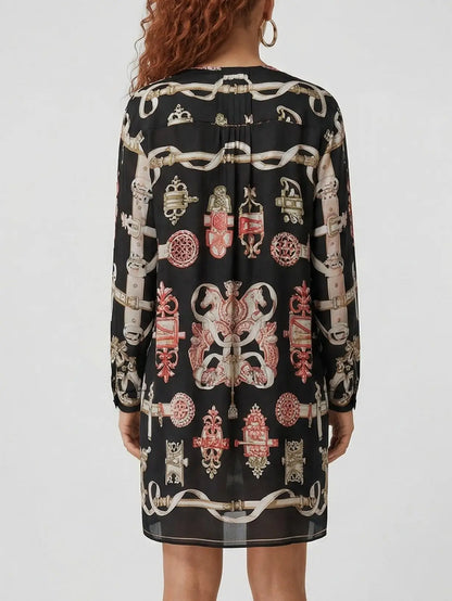 Printed Silk Tie-Neck Mini Dress - Dresses