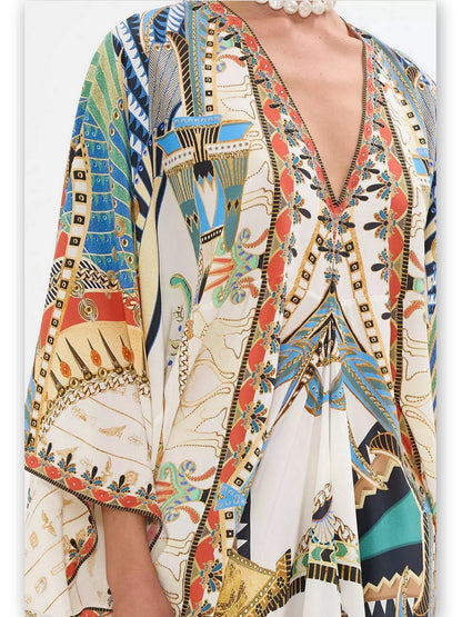 Printed V-Neck Kaftan Dress - Branna Couture