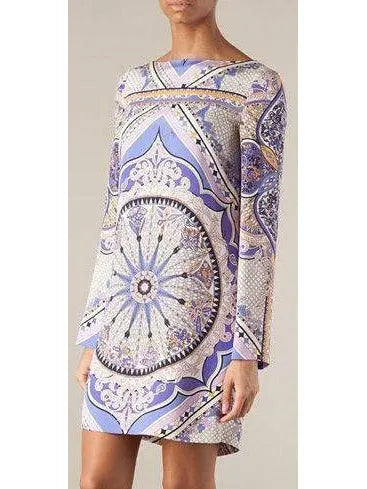 Purple Printed Long-Sleeve Jersey Silk Mini Dress - Branna Couture