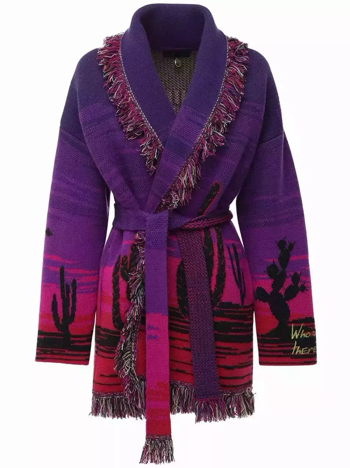 Purple Desert Landscape Belted Knit Cardigan - Sweaters & Knitwear