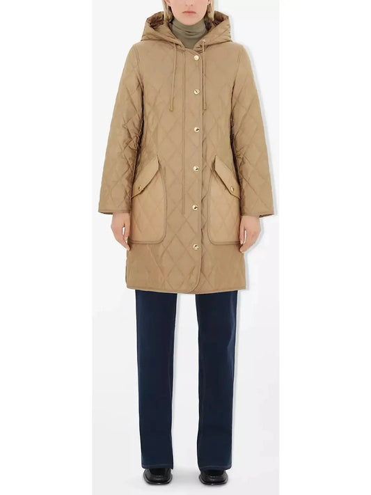 Quilted Hooded Thermoregulated Coat in Beige - Branna Couture