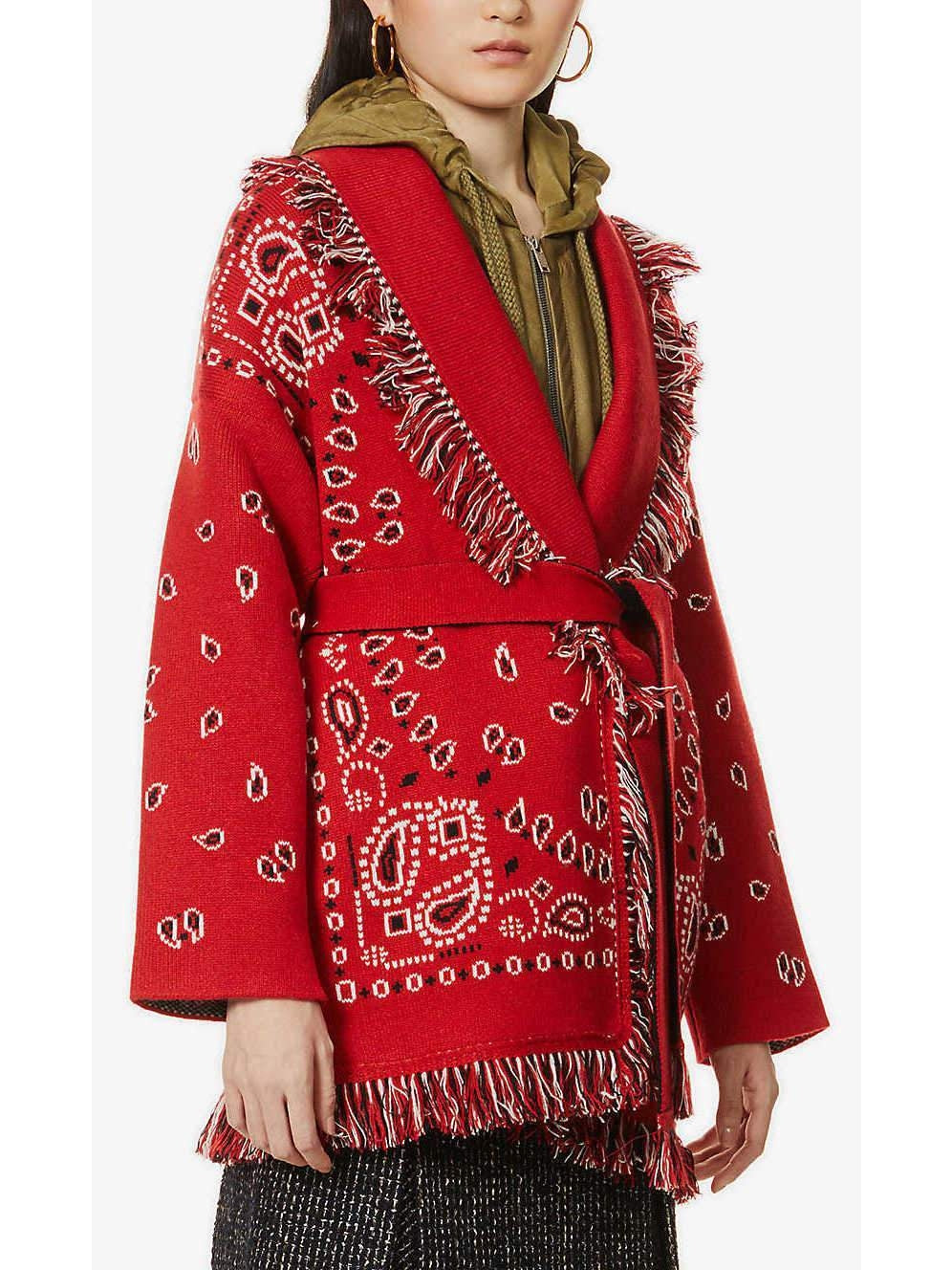 Red Bandana Jacquard Long Cardigan - Branna Couture