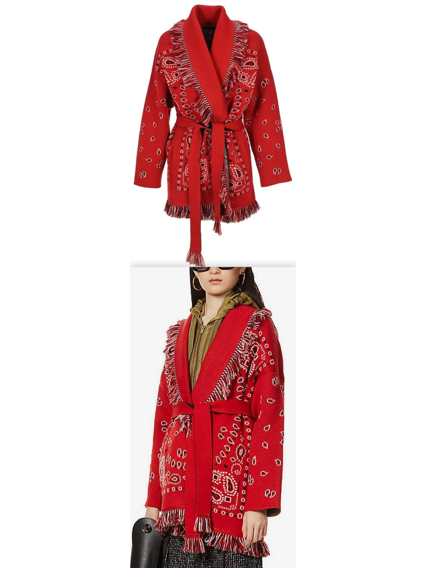 Red Bandana Jacquard Long Cardigan - Branna Couture