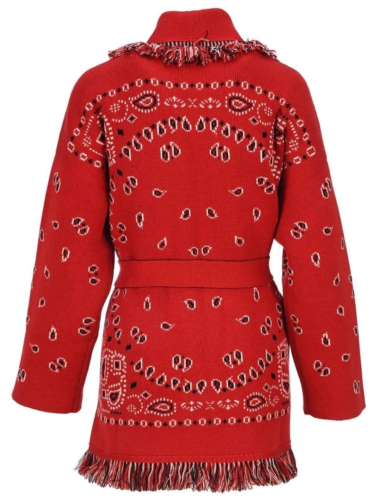 Red Bandana Jacquard Long Cardigan - Branna Couture