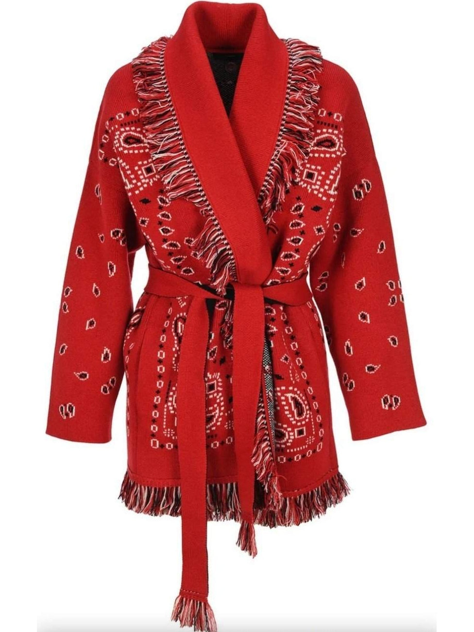 Red Bandana Jacquard Long Cardigan - Branna Couture