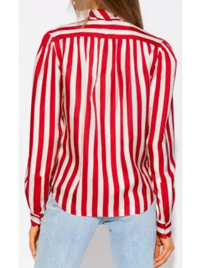 Red and White Silk Striped Shirt with Neck Tie - Branna Couture