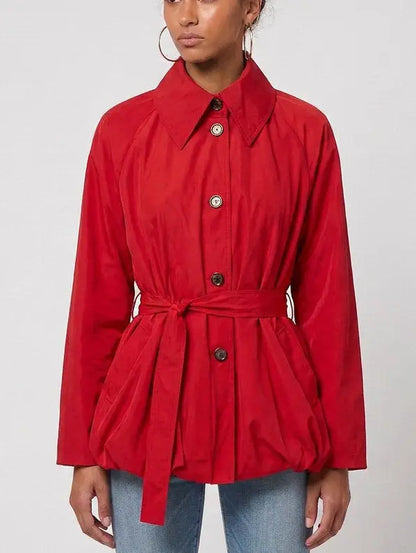 Red Belted Bubble Hem Jacket - Small - Jackets