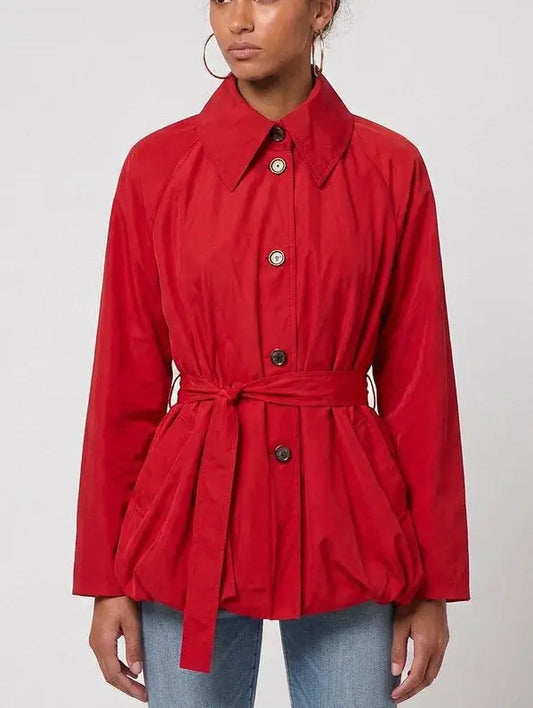 Red Belted Bubble Hem Jacket - Small - Jackets