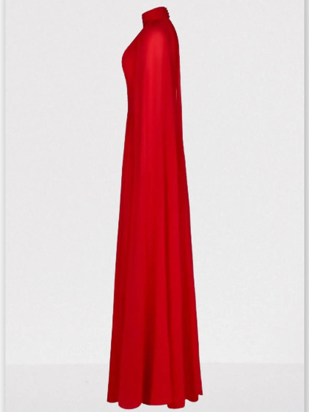 Red High-Neck Pleated Chiffon Cape Gown - Dresses