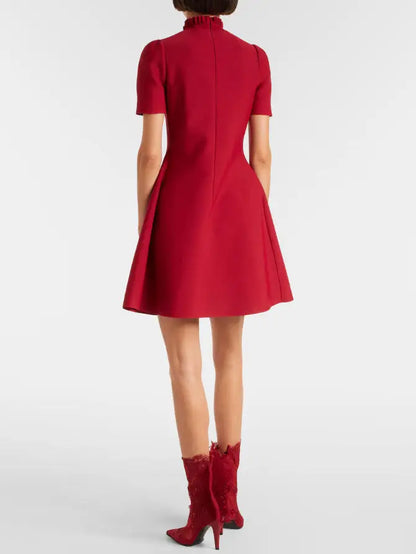 Red Lace-Panel Fit & Flare Mini Dress - Dresses