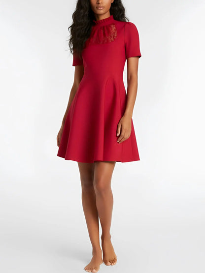 Red Lace-Panel Fit & Flare Mini Dress - Dresses
