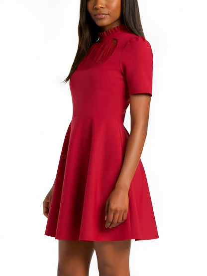 Red Lace-Panel Fit & Flare Mini Dress - Dresses