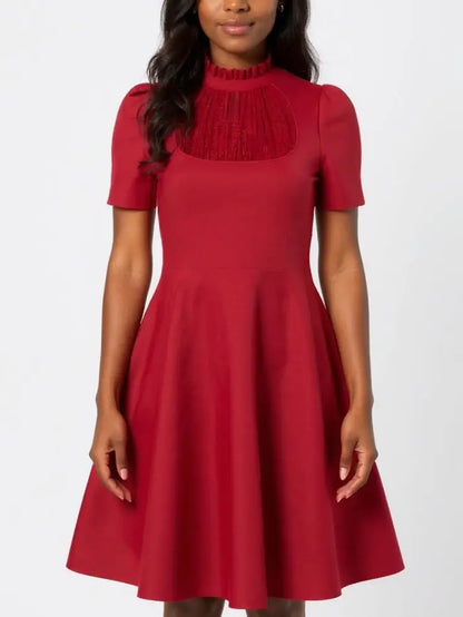 Red Lace-Panel Fit & Flare Mini Dress - Dresses