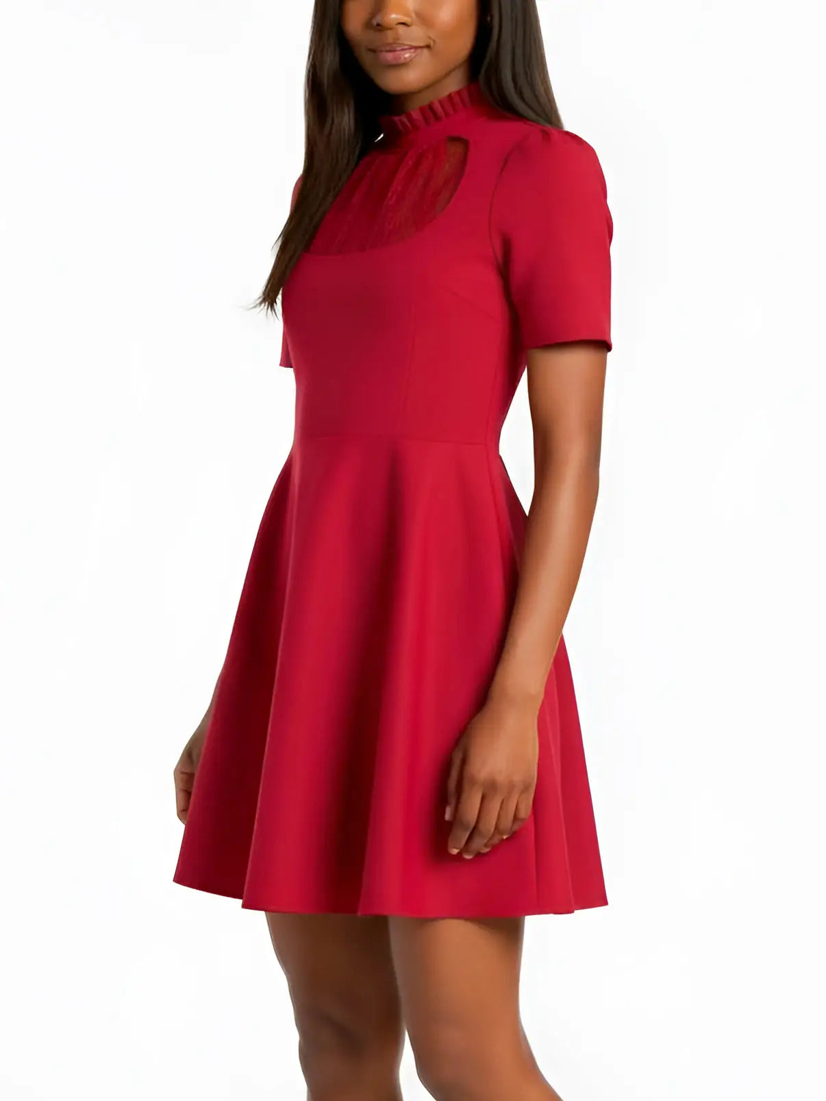 Red Lace-Panel Fit & Flare Mini Dress - Dresses