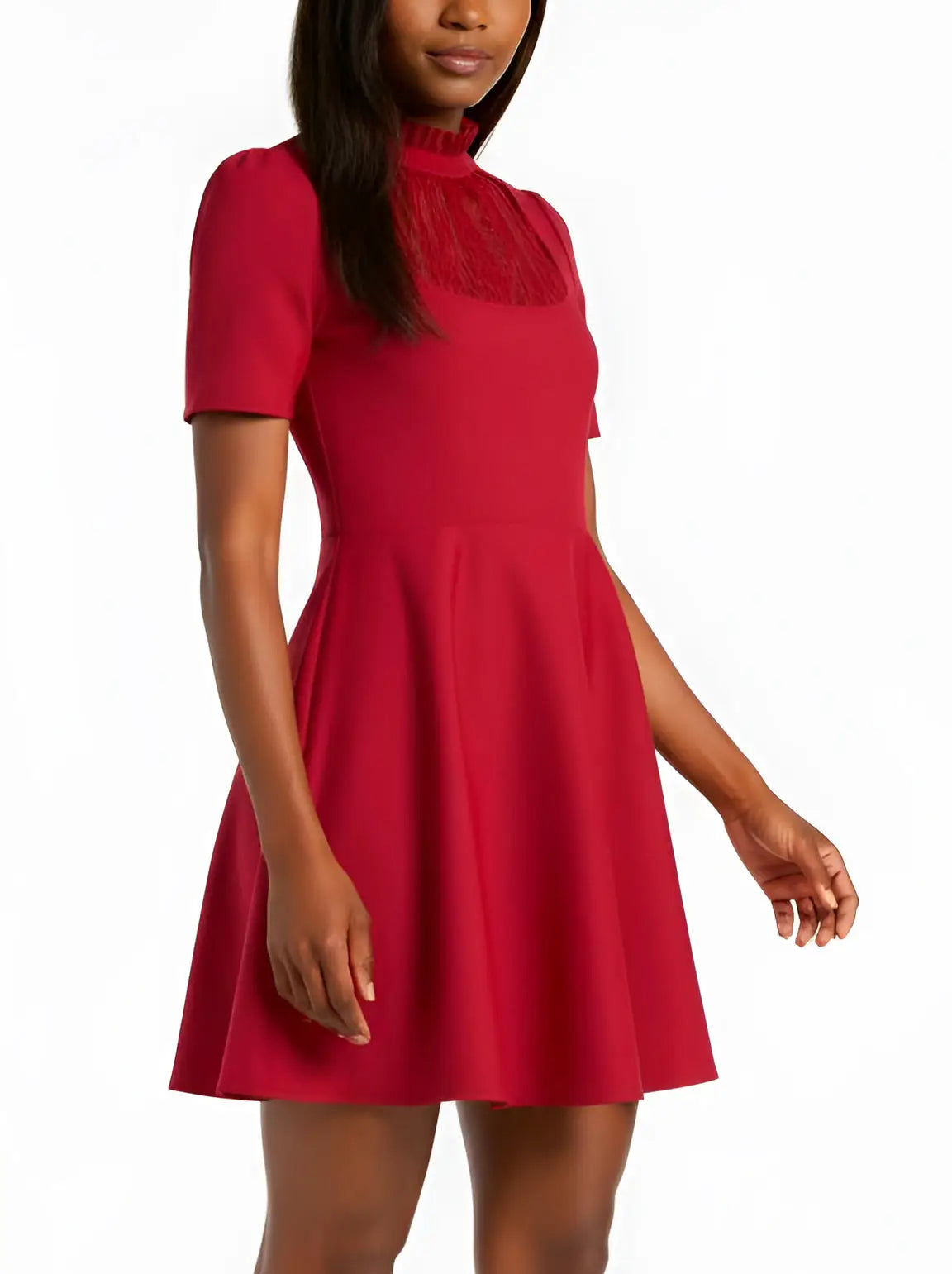 Red Lace-Panel Fit & Flare Mini Dress - Dresses
