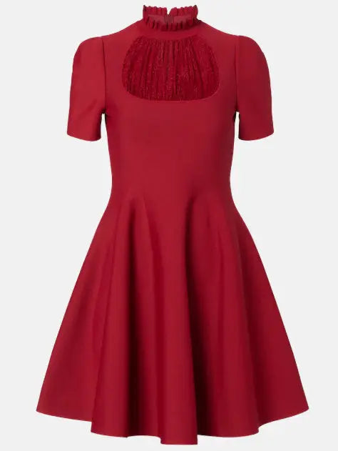 Red Lace-Panel Fit & Flare Mini Dress - Dresses