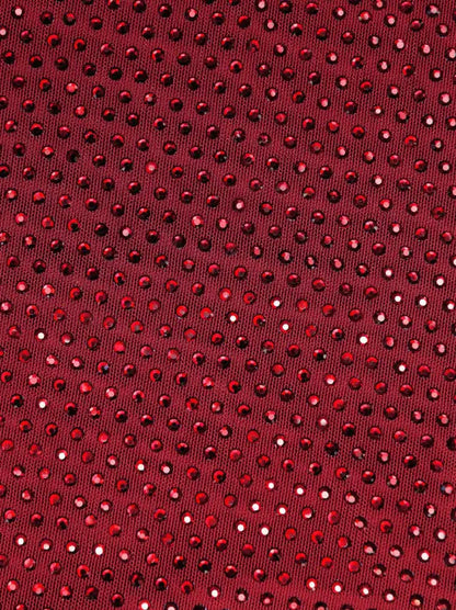 Red Rhinestone Draped Slit Maxi Dress - Dresses