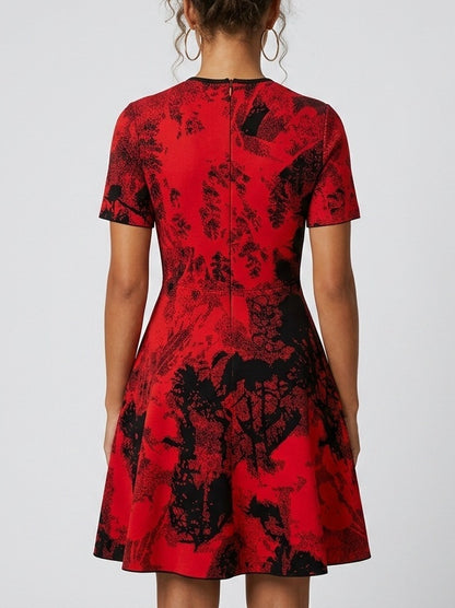 Red and Black Knit Fit and Flare Dress