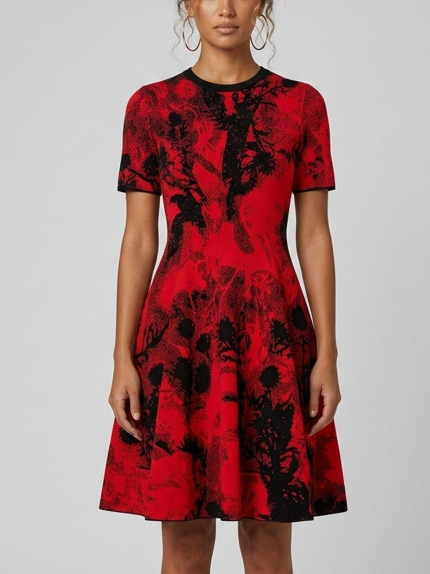 Red and Black Printed Knit Fit and Flare Dress – Branna Couture