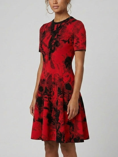 Red and Black Knit Fit and Flare Dress