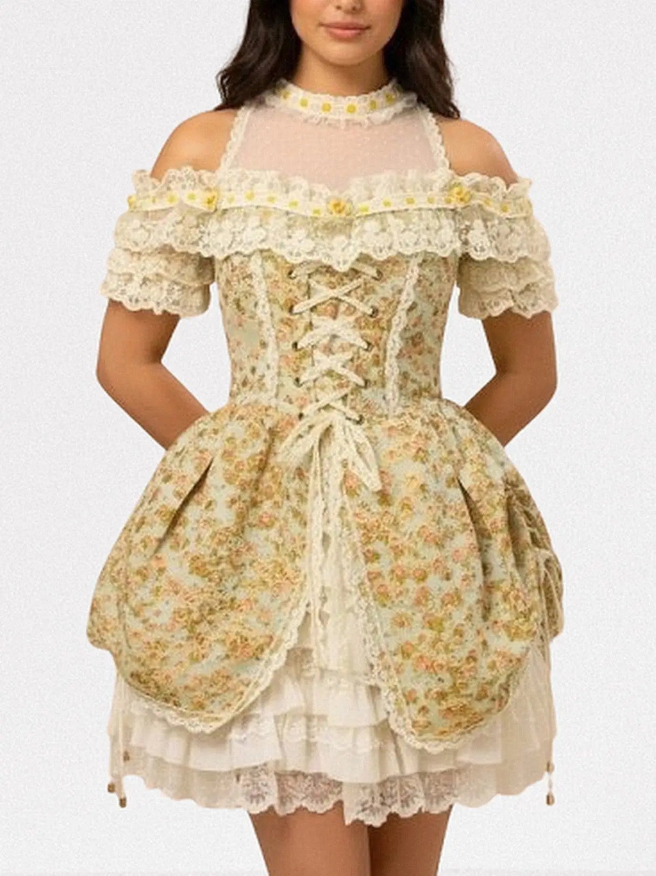 Renaissance Floral Lace Corset Mini Dress - XS - Dresses