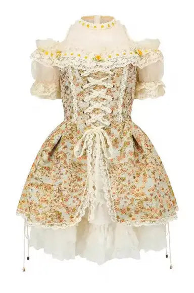 Renaissance Floral Lace Corset Mini Dress - Dresses
