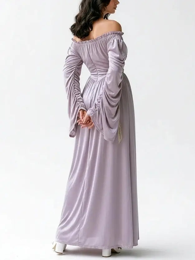 Renaissance Off-Shoulder Lavender Satin Maxi Dress - Dresses