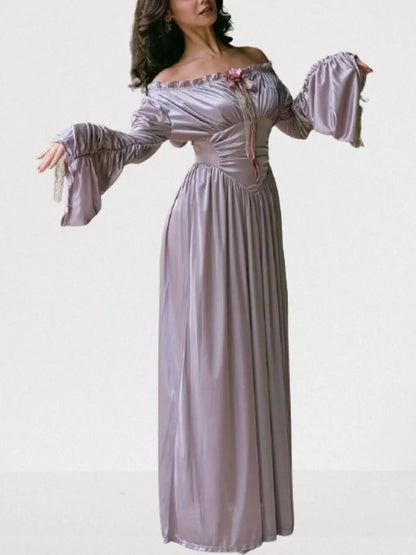 Renaissance Off-Shoulder Lavender Satin Maxi Dress - Dresses