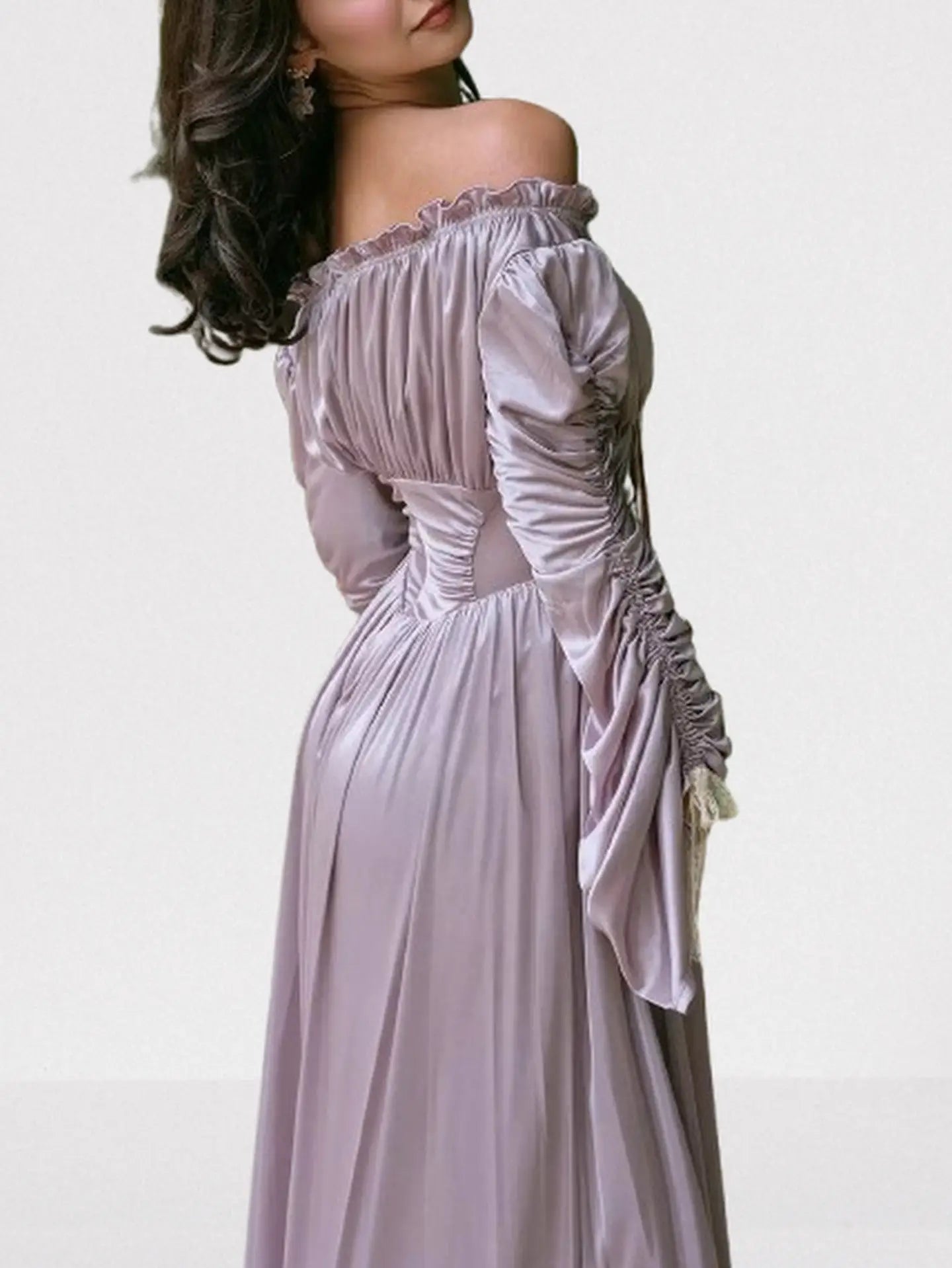 Renaissance Off-Shoulder Lavender Satin Maxi Dress - Dresses