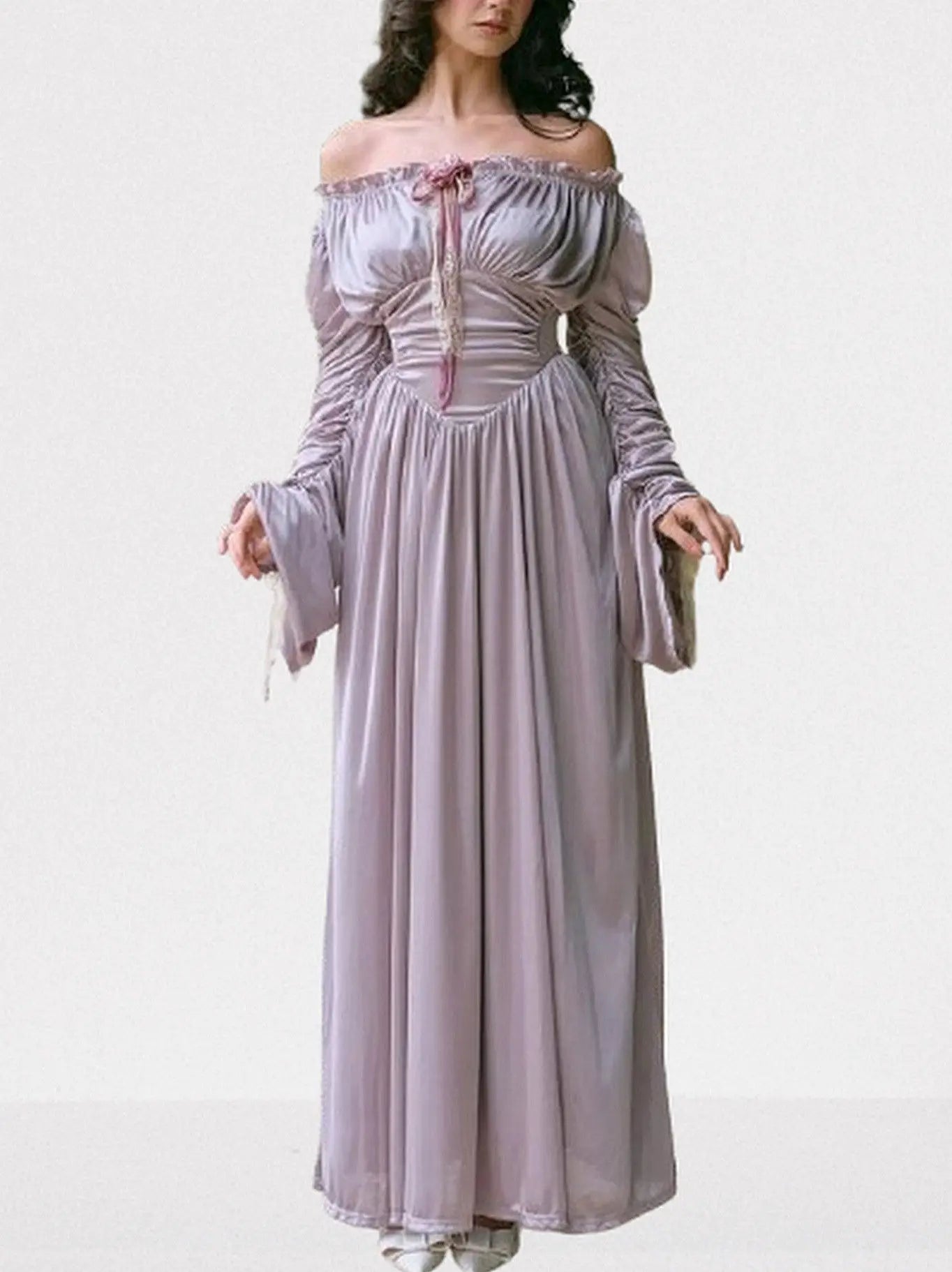 Renaissance Off-Shoulder Lavender Satin Maxi Dress - Dresses