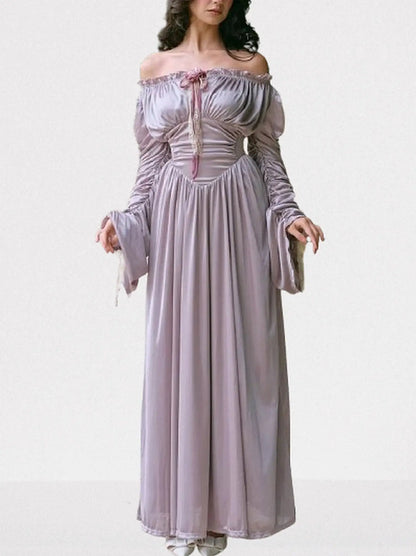 Renaissance Off-Shoulder Lavender Satin Maxi Dress - Dresses