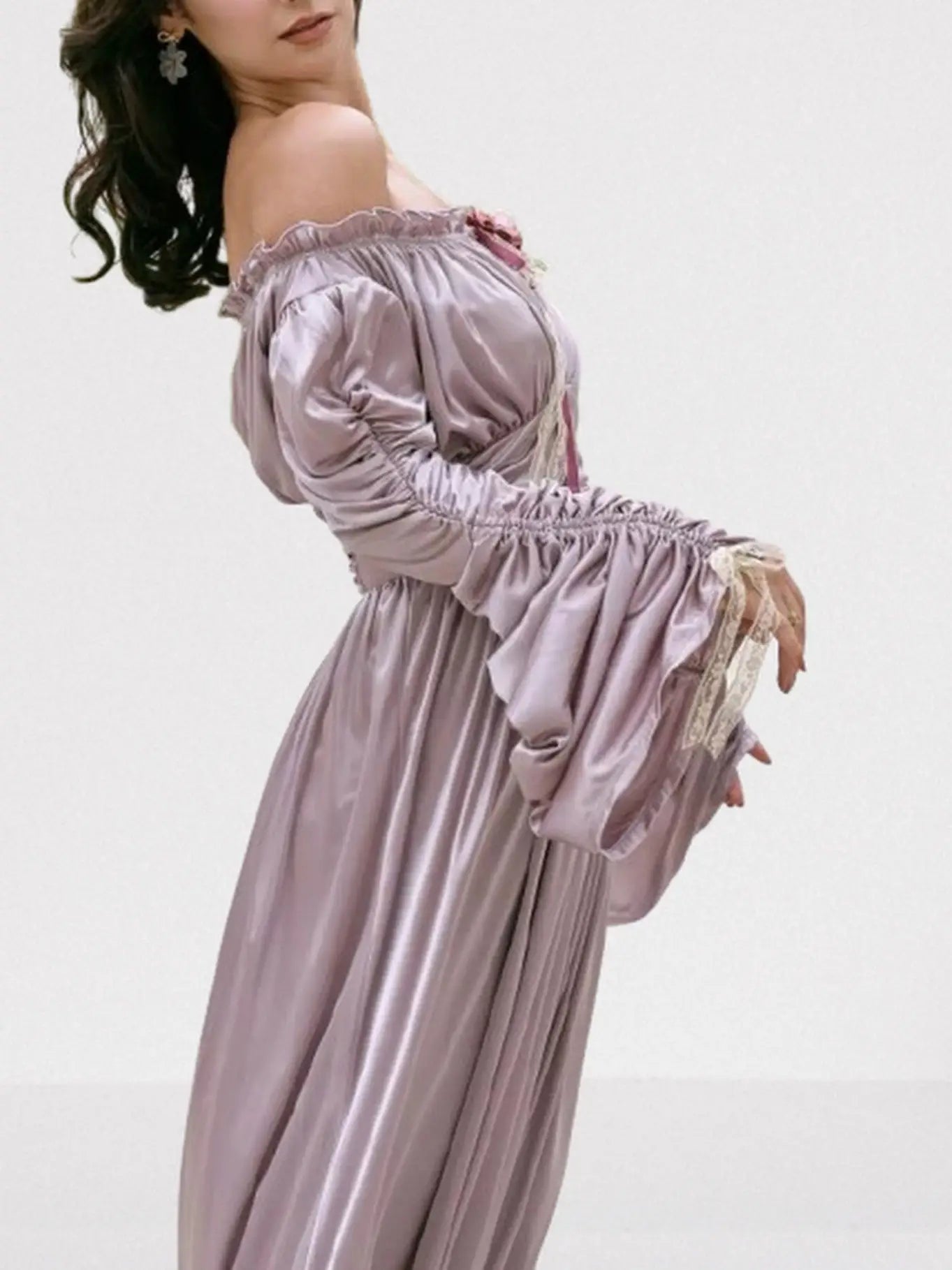 Renaissance Off-Shoulder Lavender Satin Maxi Dress - Dresses