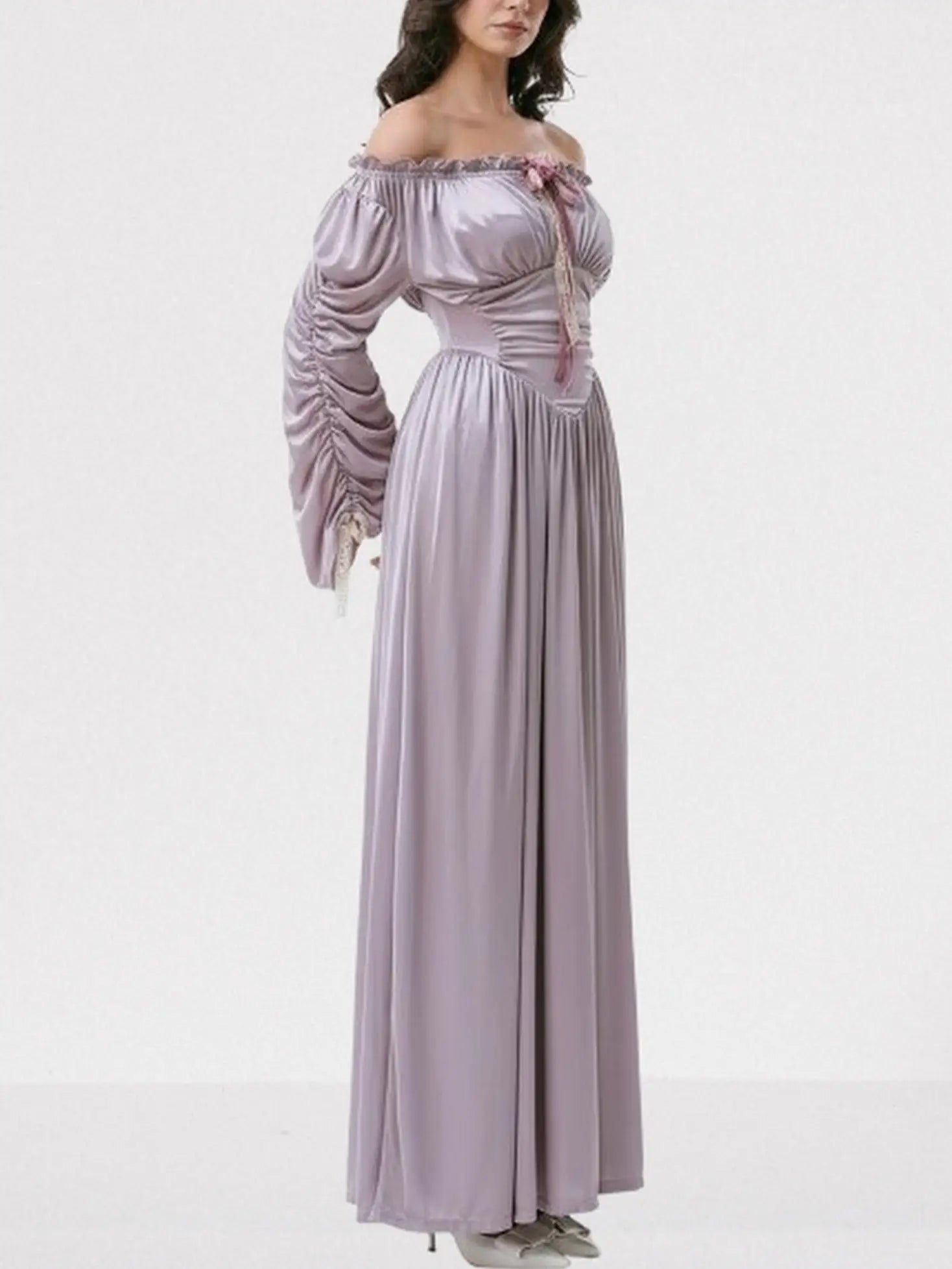 Renaissance Off-Shoulder Lavender Satin Maxi Dress - Dresses